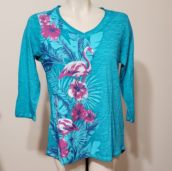 Turquoise flamingo top 3/4 sleeves S NWT - Picture 2 of 4